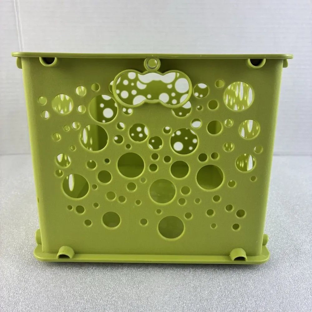 Vintage Yaffa Plastic Storage Crate Lime Green Stackable 9x6x7 Bin Bubbles Small